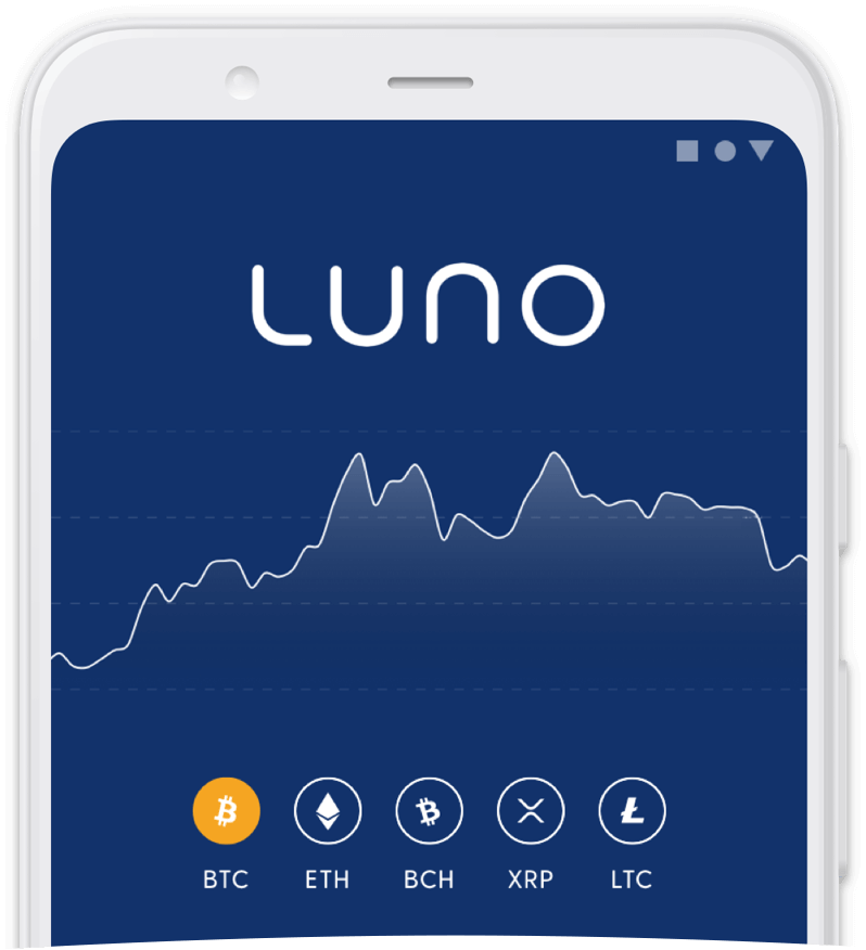 Mobile frame containing the Luno app app wallet screen