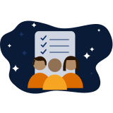 Illustration of customers in front of a checklist