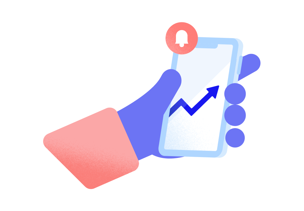 Illustration of mobile app showing price updates and graphs